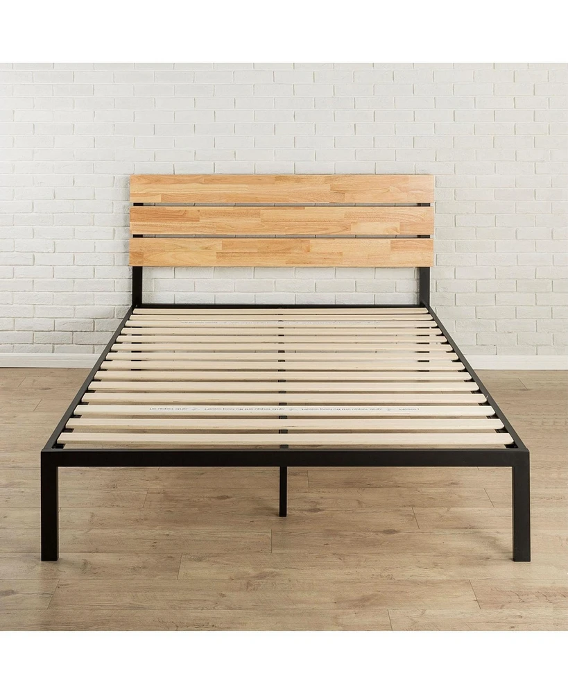 Slickblue Metal Platform Bed Frame with Wood Slats and Headboard