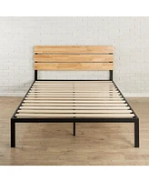 Slickblue Metal Platform Bed Frame with Wood Slats and Headboard