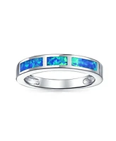 Bling Jewelry Geometric Eternity Blue Opal Inlay Stackable Band Silver Ring