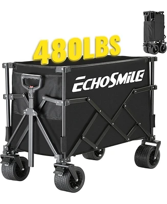 EchoSmile Collapsible Outdoor Utility Wagon, Beach Wagon for Sand with Big Wheels, Camping Portable Cart, Heavy Duty 480lbs Capacity Utility Wagon,Fol