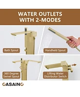 Casainc Freestanding Single Handle Floor Mounted Roman Tub Faucet Bathtub Filler with Hand Shower