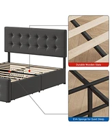 gaomon Queen Size Bed Frame with 4 Storage Drawers, Upholstered Platform Bed Frame