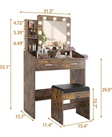 gaomon Vanity Desk with Mirror and Lights, Makeup Vanity with Power Outlet