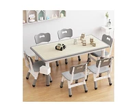 gaomon Modern Kids Table and 6 Chair Set, 47.20" Height Adjustable Toddler Table and 6 Chairs Set with Non-Slip Table Legs&Organizer Graffiti Desktop