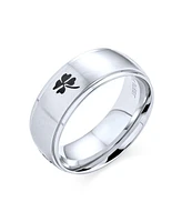 Bling Jewelry Mens Stainless Steel Celtic Irish Shamrock Band Ring Matte Silver Tone