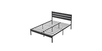 Slickblue Industrial Platform Bed Frame with Wood Slatted Headboard for Modern Bedroom Decor