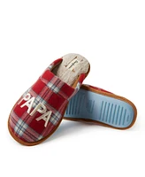 Dearfoams Men's Papa Bear Red Plaid Dad Scuff Slipper