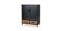 Slickblue Wooden Sideboard Dining Buffet Cabinet with Glass Doors for Stylish Storage