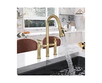 Casainc 2-Handle Bridge Kitchen Faucet with Three Function Pull-Down Sprayhead 1.8 Gpm