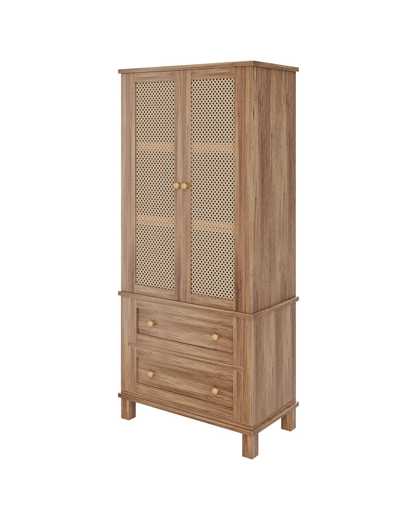 gaomon Kitchen Pantry Storage Cabinet,64.1Inch Tall Storage Cabinet with Rattan Doors and 2 Drawers, Pantry Cabinet with Adjustable Shelf, Utility Pan