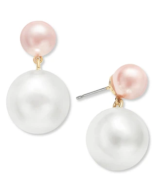 Charter Club Gold-Tone Pink & White Imitation Pearl Drop Earrings, Exclusively at Macy's