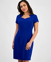 Connected Petite Notched-Neck Cap-Sleeve Sheath Dress