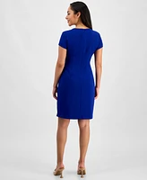 Connected Petite Notched-Neck Cap-Sleeve Sheath Dress