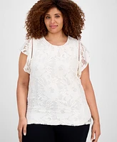 Anne Klein Plus Flutter-Sleeve Lace Overlay Blouse