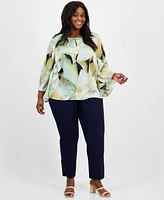 Anne Klein Plus Printed Keyhole Blouse