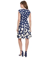 London Times Women's Printed Cap-Sleeve Fit & Flare Dress