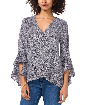 Vince Camuto Women's Printed Flutter-Sleeve V-Neck Top