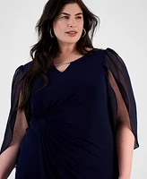 Connected Plus Sheer-Sleeve Chain-Detail Sheath Dress