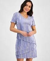 Connected Petite V-Neck Asymmetric Tiered Sheath Dress