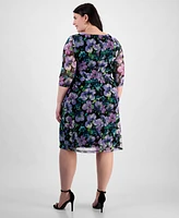 Connected Plus Printed Mesh 3/4-Sleeve Sheath Dress