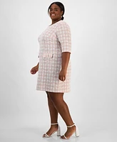 Connected Plus Size Tweed 3/4-Sleeve Sheath Dress