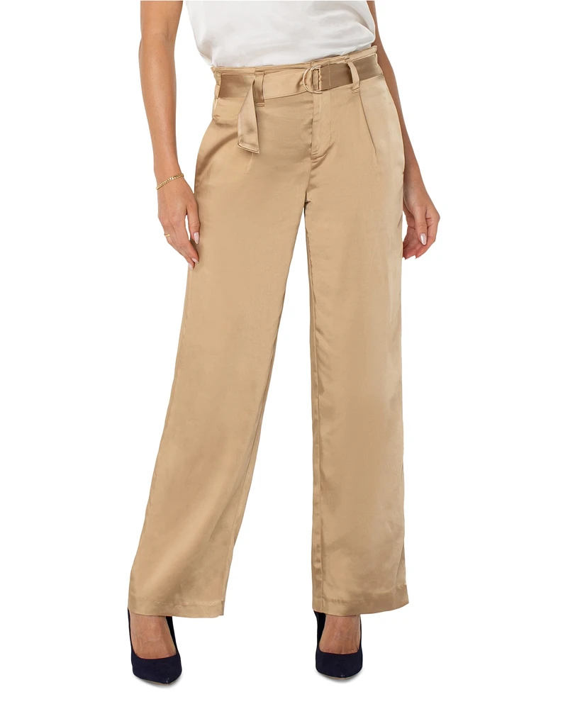 Liverpool Los Angeles Women's Belted Paper-Bag-Waist Wide-Leg Pants