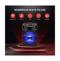Pyle 8” Bluetooth Portable Pa Speaker with Flashing Party Lights, MP3/Usb/Fm Radio & Rechargeable Battery