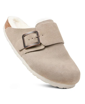 Aerothotic - Atlas Fur Genuine Leather Fur Lined Clogs for Women with Arch Support