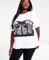 Bar Iii Trendy Plus Corset-Graphic Crewneck T-Shirt, Exclusively at Macy's