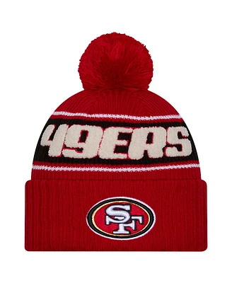 New Era Men's Scarlet San Francisco 49ers 2024 Sideline Cuffed Knit Hat with Pom