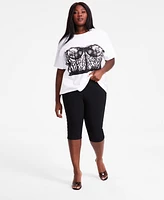 Bar Iii Trendy Plus Pull-On High-Rise Stud-Trim Capri Pants, Exclusively at Macy's