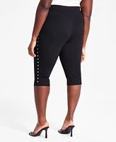 Bar Iii Trendy Plus Pull-On High-Rise Stud-Trim Capri Pants, Exclusively at Macy's