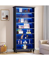 Tribesigns 2 Set 9-Tier Tall Bookcase with Led Lighting, 69" Modern Freestanding Bookshelf Solid Wood Legs, Wooden Open Display Shelf Organizer f