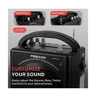 Pyle Portable Pa Speaker & Microphone System Kit with Fm Stereo Radio, Rechargeable Battery, Beltpack, Handheld, Headset & Lavalier Microphones