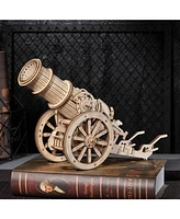 Robotime 3D Wooden Puzzle 158 Pieces Diy Model Toys Medieval Wheeled Cannon Brain Teaser, Beige, 12.6"5.1"8.3"