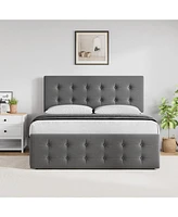 gaomon Full Size Bed Frame - 4 Storage Drawers, Adjustable Linen Headboard