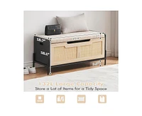 gaomon Rattan Storage Bench with 2 Safety Hinges, Storage Chest, Toy Box, Entryway Storage Bench Supports 260 lb, Toy Chest Organizer