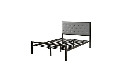 Slickblue Contemporary Metal Platform Bed with Upholstered Headboard for Modern Bedroom Style