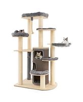 Gymax Wooden Cat Tree Multi-Level Kitten Tower w/ Condo Perches Scratching Posts