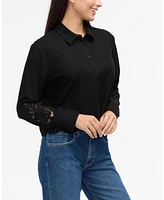 Ellen Tracy Women's Cropped Shirt with Embroidery