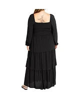 City Chic Plus Size Dahlia Tiered Plain Maxi Dress