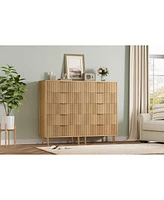 gaomon Natural Dresser, Modern 5 Drawer Dresser for Bedroom with Gold Handle and Large Drawer