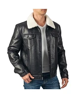 Alpine Swiss Men's Aaron Fitted Trucker Jacket Sherpa Collar Faux Leather Casual Coat