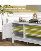 Gymax Farmhouse Tv Stand for TVs Up to 65 Inches w/ 2 Barn Door Cabinets & 4 Shelves