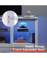 Wlive TV Stand with Led Lights for Tvs up to 65 inch Entertainment Center Glass Shelves Modern Console Living Room Media Stor