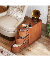 Tribesigns Solid Wood End Table, 3-Drawer Modern Sofa Side Narrow Chair Table Slim Nightstand for Living Room, Bedroom, Finished Back, No