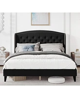 gaomon Strong Wood Slat Support Bed Frame with Button Tufted