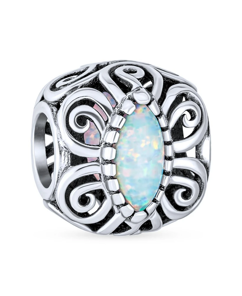 Bling Jewelry Synthetic Opal Scroll Milgrain Charm Bead in Sterling Silver for European Bracelet