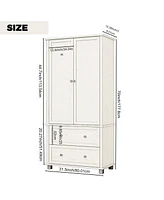 Boyel Living 70" Tall Kitchen Pantry Storage Cabinet with 2 Drawers and 3 Shelves, Minimalist Wood Large Storage Cabinet for Kitchen, Dining Room, Liv