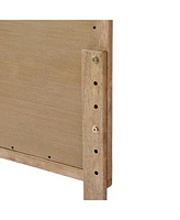 LuxenHome Natural Finish Rubberwood with Rattan Panels Headboard